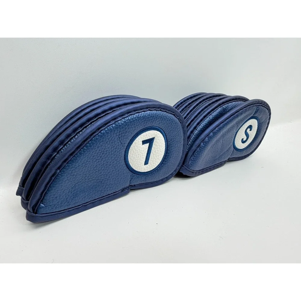 Finger Ten Magnetic Golf Iron Headcovers Set 11pc Blue PU Leather 3-9 P A S L